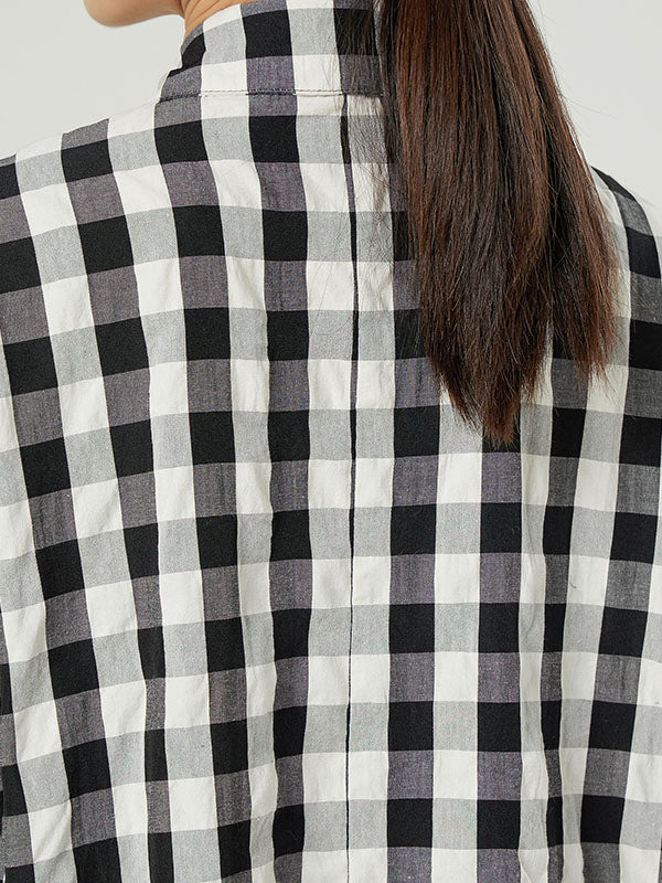 Casual Loose Long Sleeve Plaid Jumpsuits Bottoms