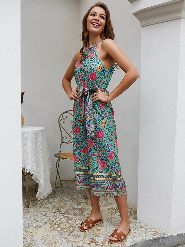Vacation Printed Bandage Jumpsuits