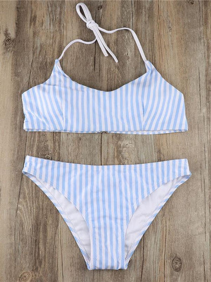 Striped Bandeau Lace Up Bikinis Swimwear