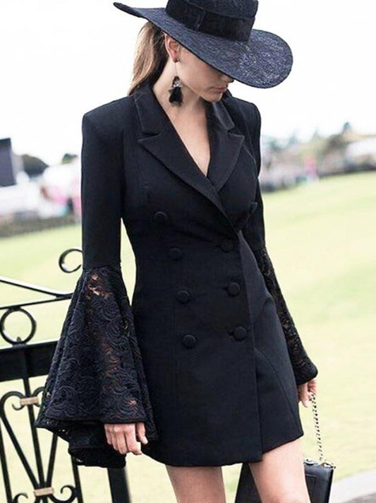 Double Breasted Lace Flare Sleeves Blazer Dresses