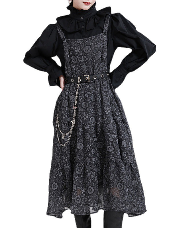 Original Floral Printed Pleated Square-Neck Sleeveless Slip Dress