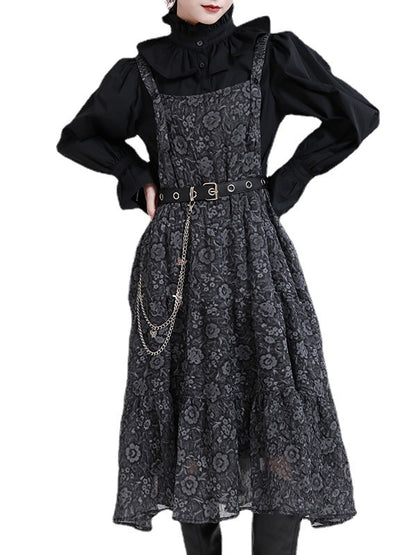 Original Floral Printed Pleated Square-Neck Sleeveless Slip Dress