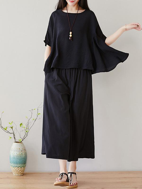 Loose Solid T-Shirt + Wide Leg Pants