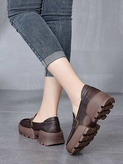 Vintage Cow Leather Low-Top Platform Loafers