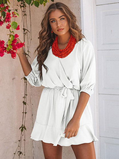 V-neck Casual Bandage Mini Dress