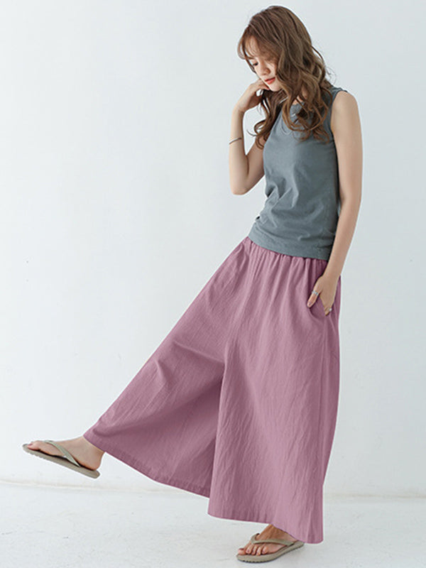 Casual 11 Colors  Solid Column Wide Leg Capri-Pants