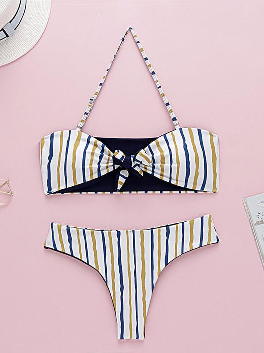 Sexy Striped Bow-embellished Bikini