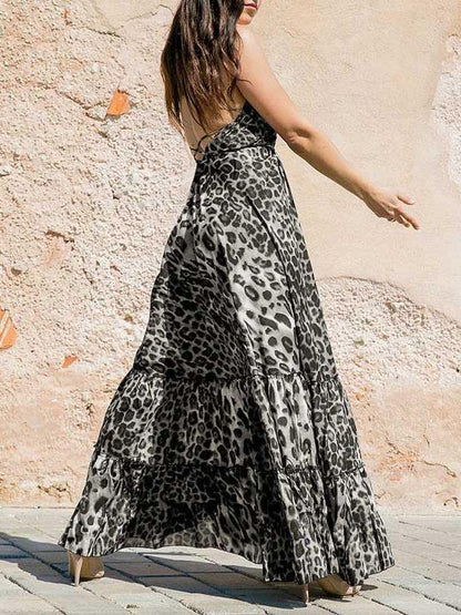 Leopard Halterneck Backless Dress