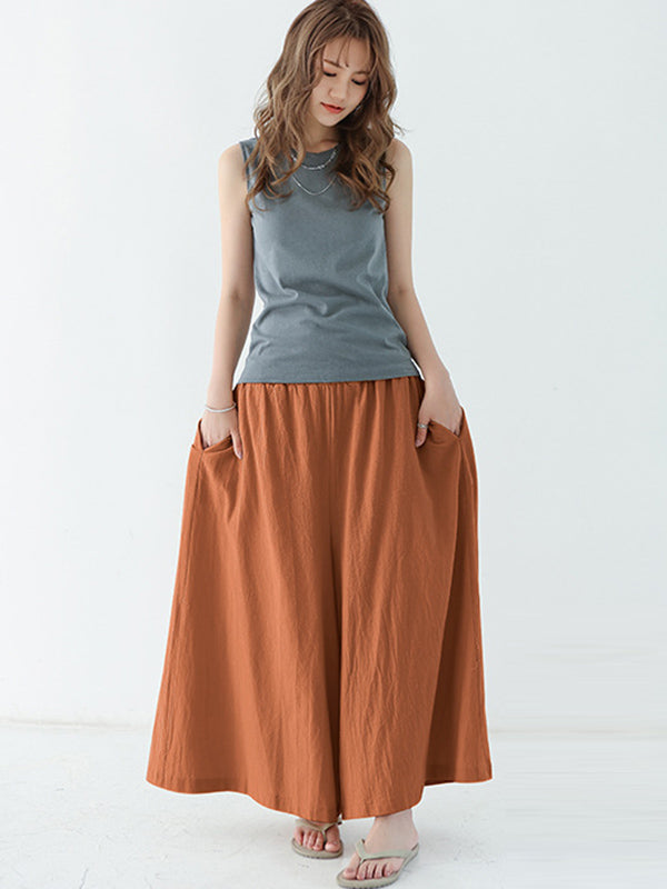 Casual 11 Colors  Solid Column Wide Leg Capri-Pants