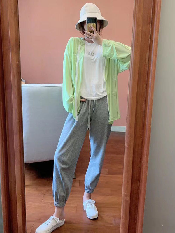 Leisure Solid Color Zipper Hooded Sun-Protection Outerwear