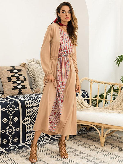 Round-neck Long Sleeves Printed Maxi Dress