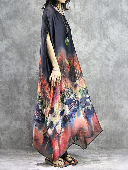 Loose Retro Silk Long Dress
