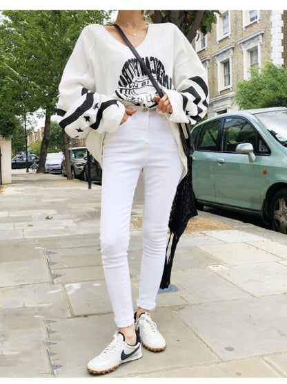 LOOSE PRINTED V-NECK SWEATSHIRT
