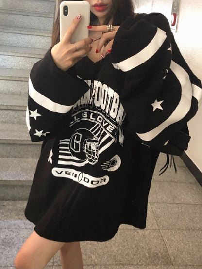 LOOSE PRINTED V-NECK SWEATSHIRT
