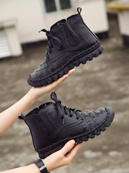 Solid Color Leather Bandage Booties