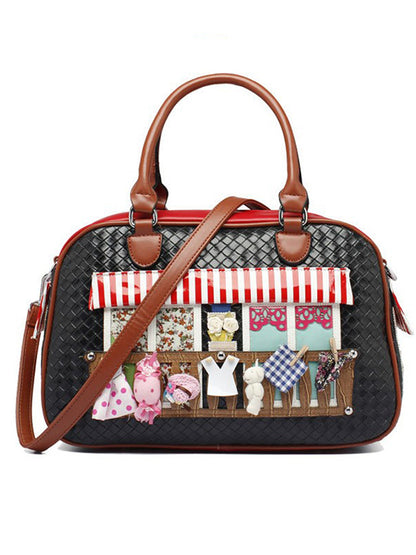 Fashion women woven embroidery bright leather Shoulder Bags