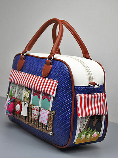 Fashion women woven embroidery bright leather Shoulder Bags