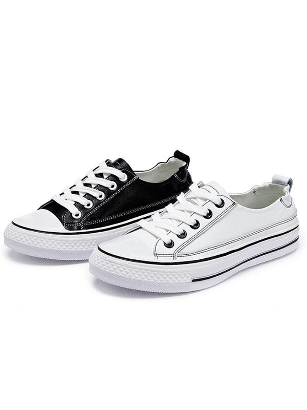 Lace Up Pu Leather Sneakers