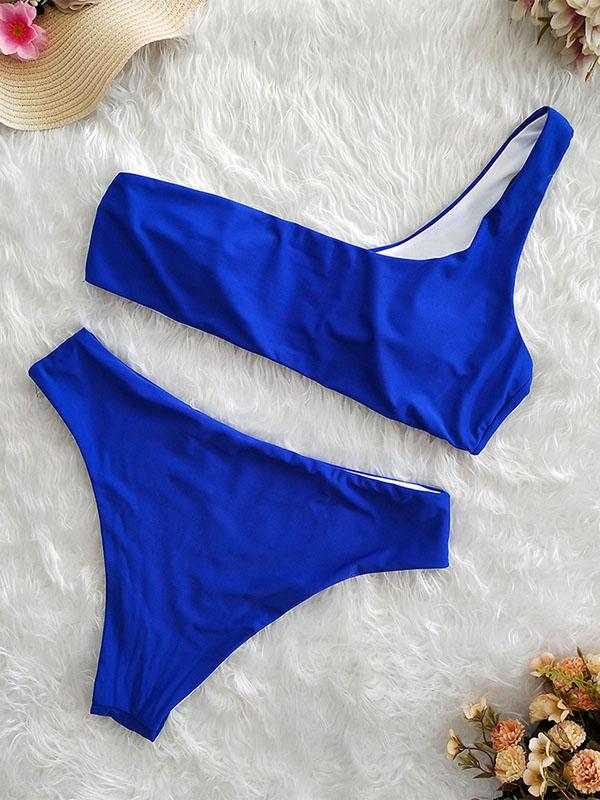 Single Shoulder High Waist Bikinis Swimwear