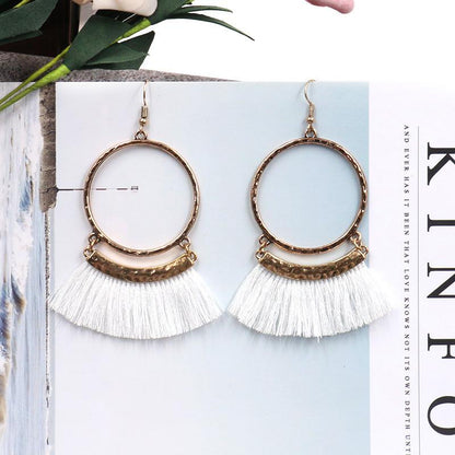 Large circle earrings long tassel pendant earrings