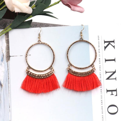 Large circle earrings long tassel pendant earrings