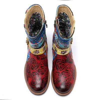 Bohemian new casual retro ethnic style leather boots