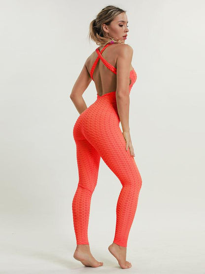 Solid Backless Wrap Yoga Jumpsuits