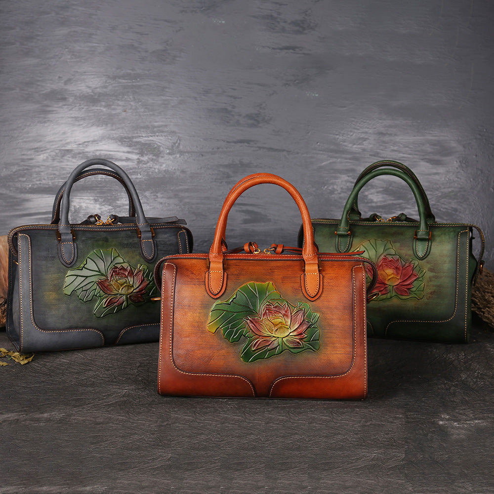 WOMEN GENUINE LEATHER VINTAGE TOTEM DESIGNER HANDBAG SHOULDER BAG