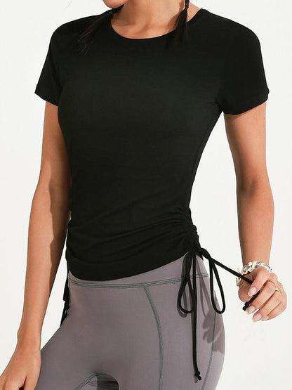 Solid Quick Dry Elastic Drawstring Yoga Tees