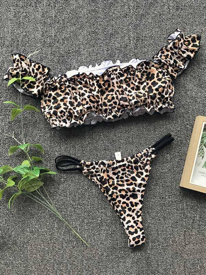 Ruched Off-the-shoulder Bandeau Bikini Swimsuit