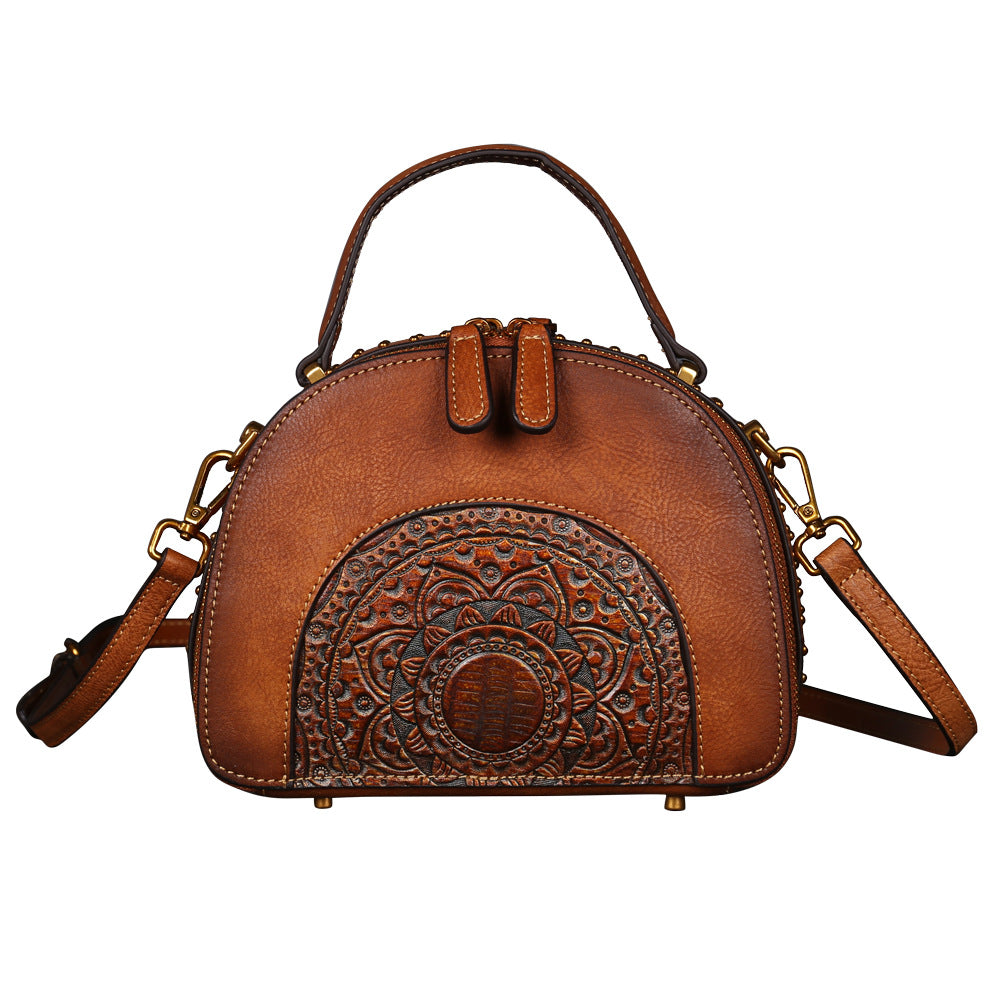 WOMEN GENUINE LEATHER VINTAGE TOTEM DESIGNER HANDBAG SHOULDER BAG