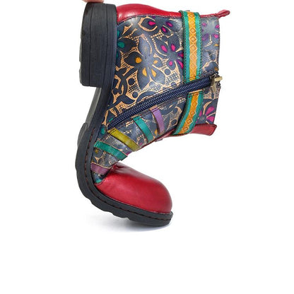 Red Casual vintage ethnic style leather boots