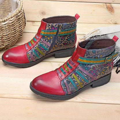 Red Casual vintage ethnic style leather boots