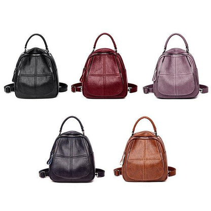 Women Faux Leather Shoulder Bag Solid Color Multi-function Backpack