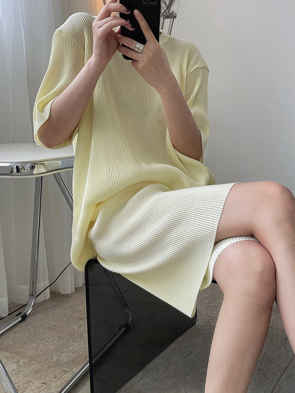 Simple Solid Color Plaited Short Sleeves T-Shirts