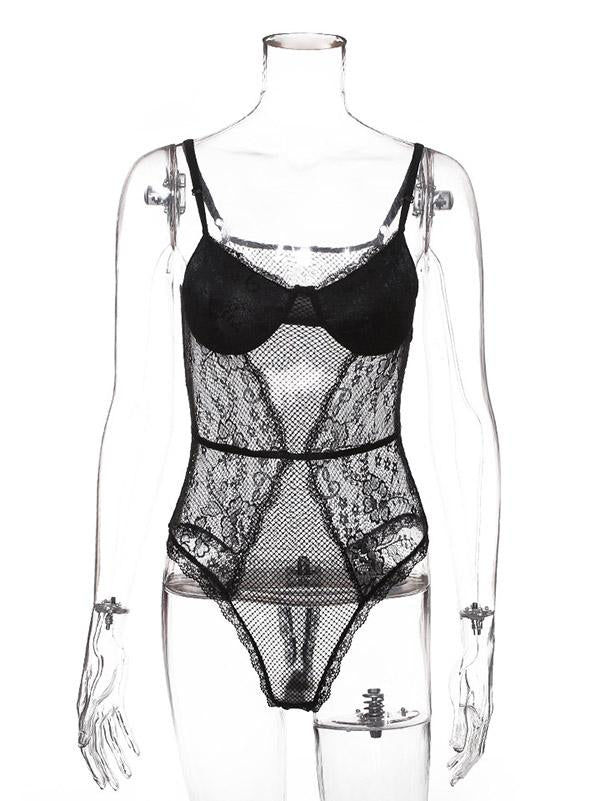 See-Through Lace Split-Joint Bodysuit Lingerie