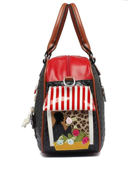 Fashion women woven embroidery bright leather Shoulder Bags