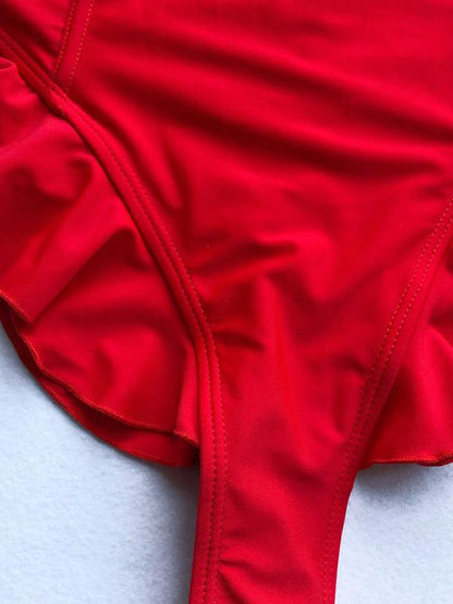 Plain Falbala Backless One Piece Swimsuit