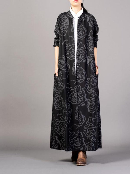 Vintage Floral Printed Drape Outwears