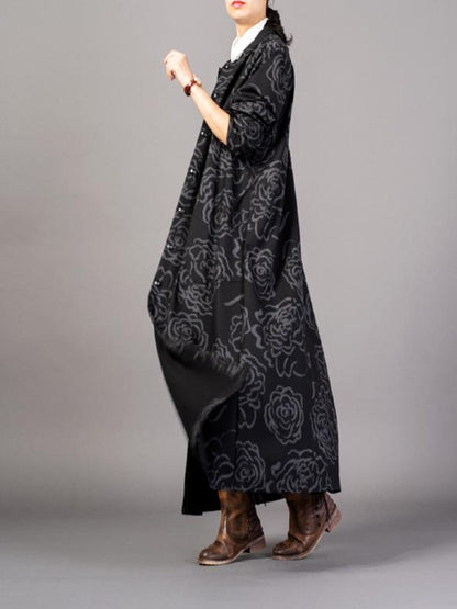 Vintage Floral Printed Drape Outwears