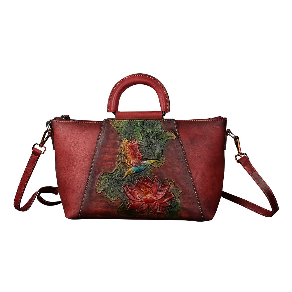 WOMEN GENUINE LEATHER VINTAGE TOTEM DESIGNER HANDBAG SHOULDER BAG