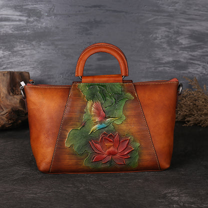 WOMEN GENUINE LEATHER VINTAGE TOTEM DESIGNER HANDBAG SHOULDER BAG
