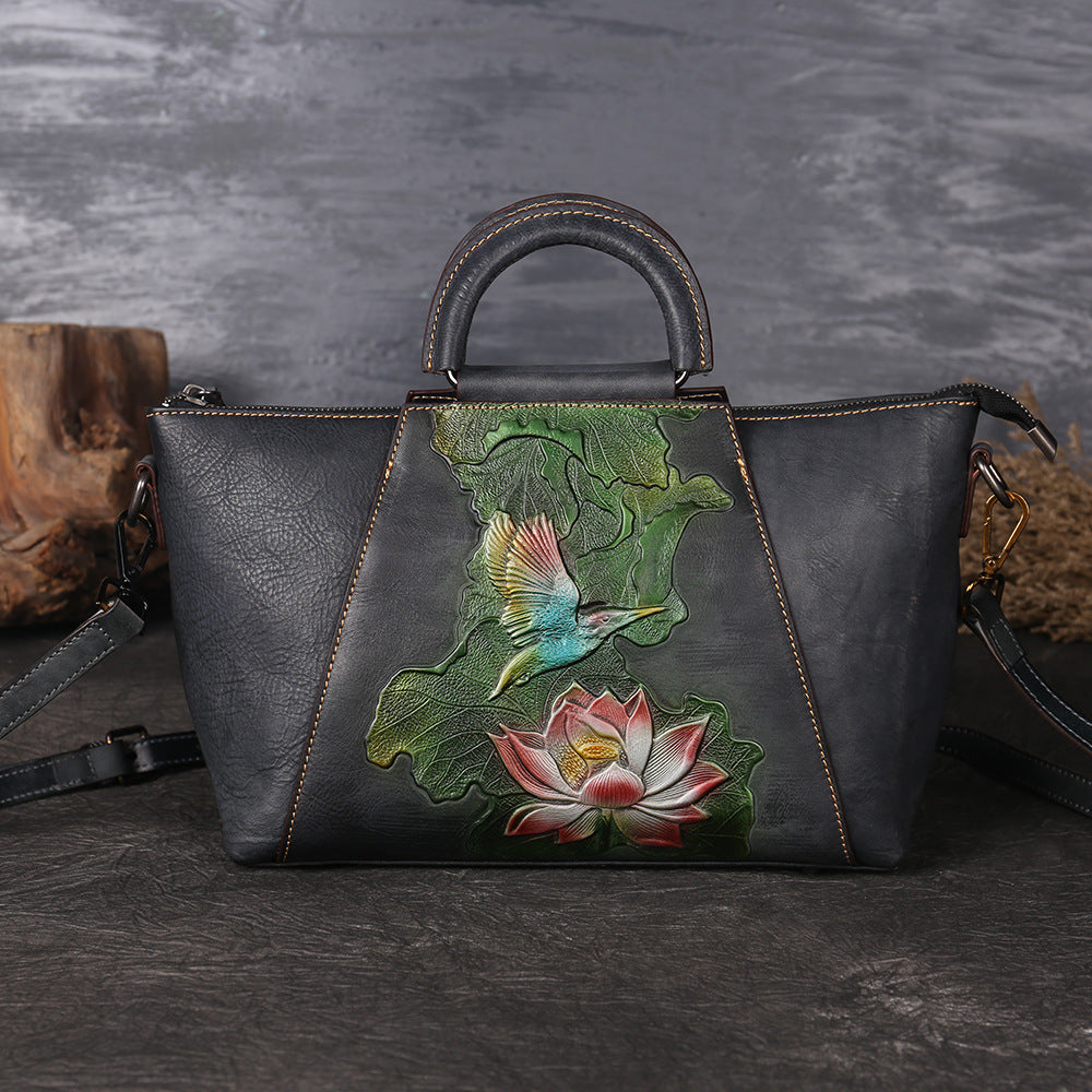 WOMEN GENUINE LEATHER VINTAGE TOTEM DESIGNER HANDBAG SHOULDER BAG