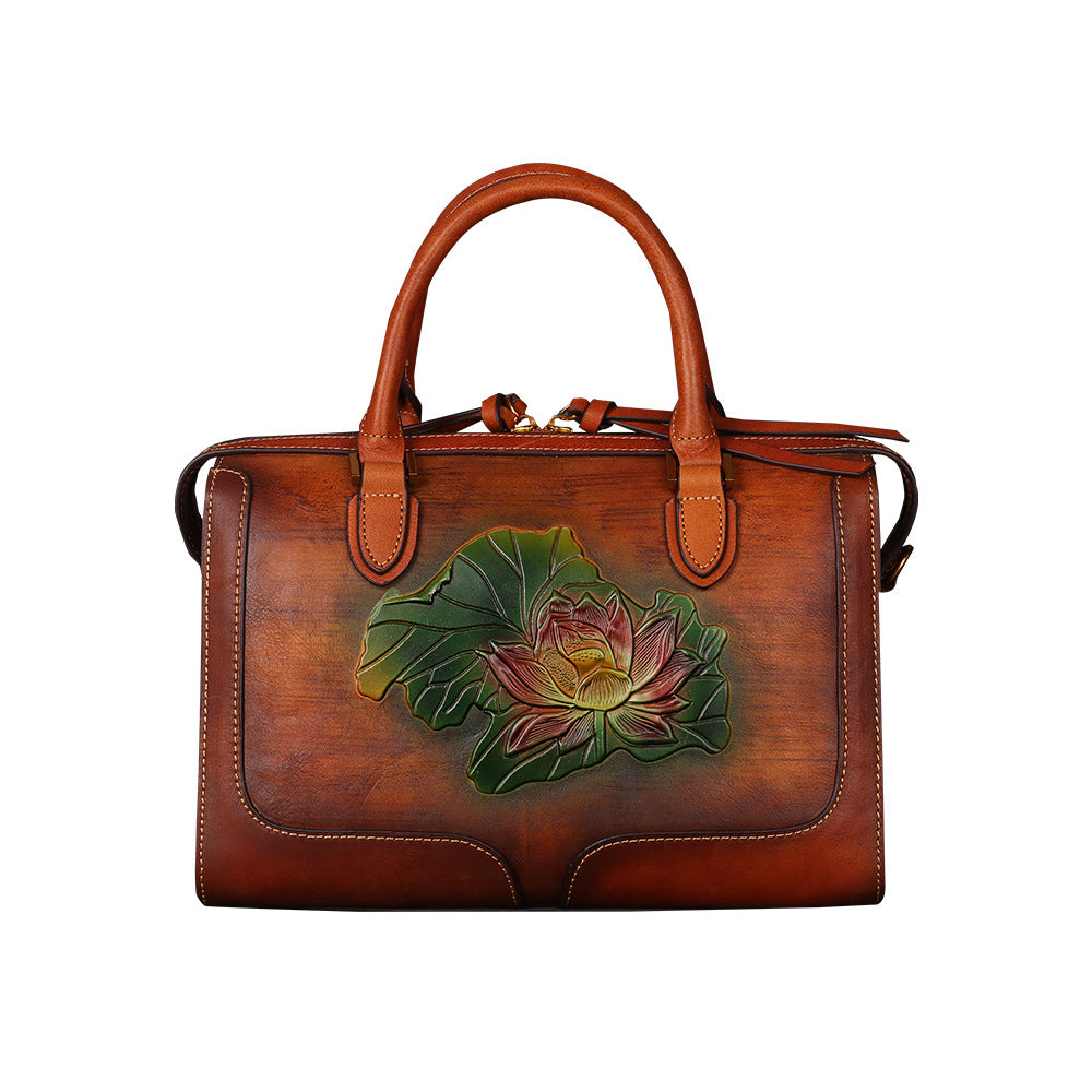 WOMEN GENUINE LEATHER VINTAGE TOTEM DESIGNER HANDBAG SHOULDER BAG