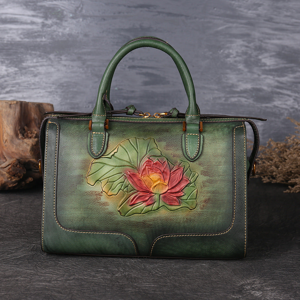 WOMEN GENUINE LEATHER VINTAGE TOTEM DESIGNER HANDBAG SHOULDER BAG