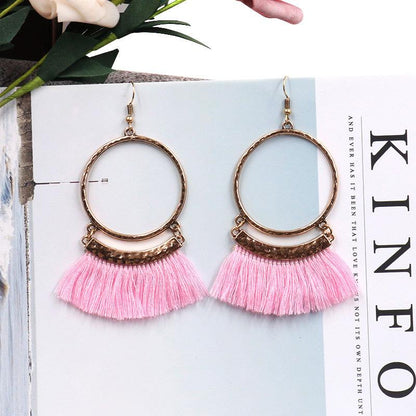 Large circle earrings long tassel pendant earrings