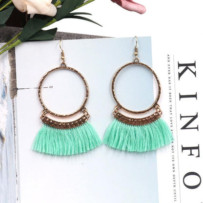 Large circle earrings long tassel pendant earrings