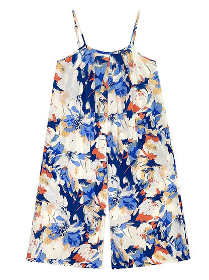 Stylish Loose Black Printed Spaghetti-Neck Wide Leg Jumpsuits