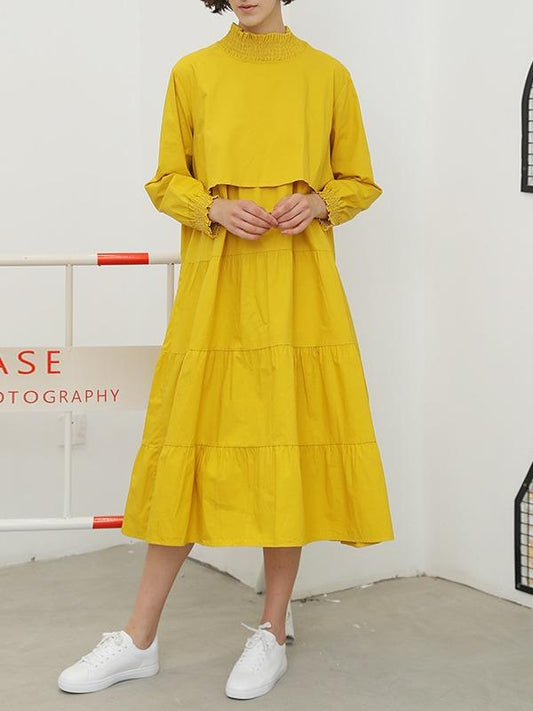 Solid Color Loose Pleated A-Line Dress