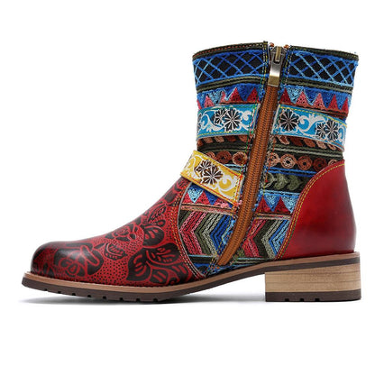 Bohemian new casual retro ethnic style leather boots